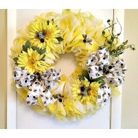 Bee Happy, Bee-utifully Spring Summer Deco Mesh Wreath - Handmade    153018550124